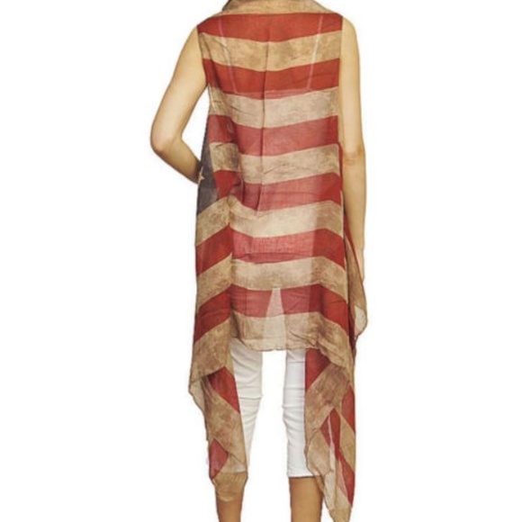 Vintage Kimono  USA AMERICAN FLAG Scarf Long - Picture 3 of 3